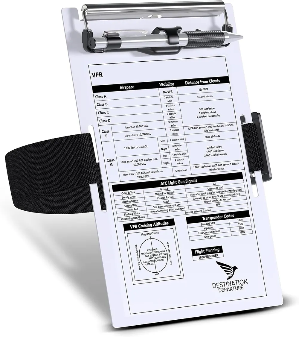Destination Departure aluminum pilot kneeboard with elastic strap