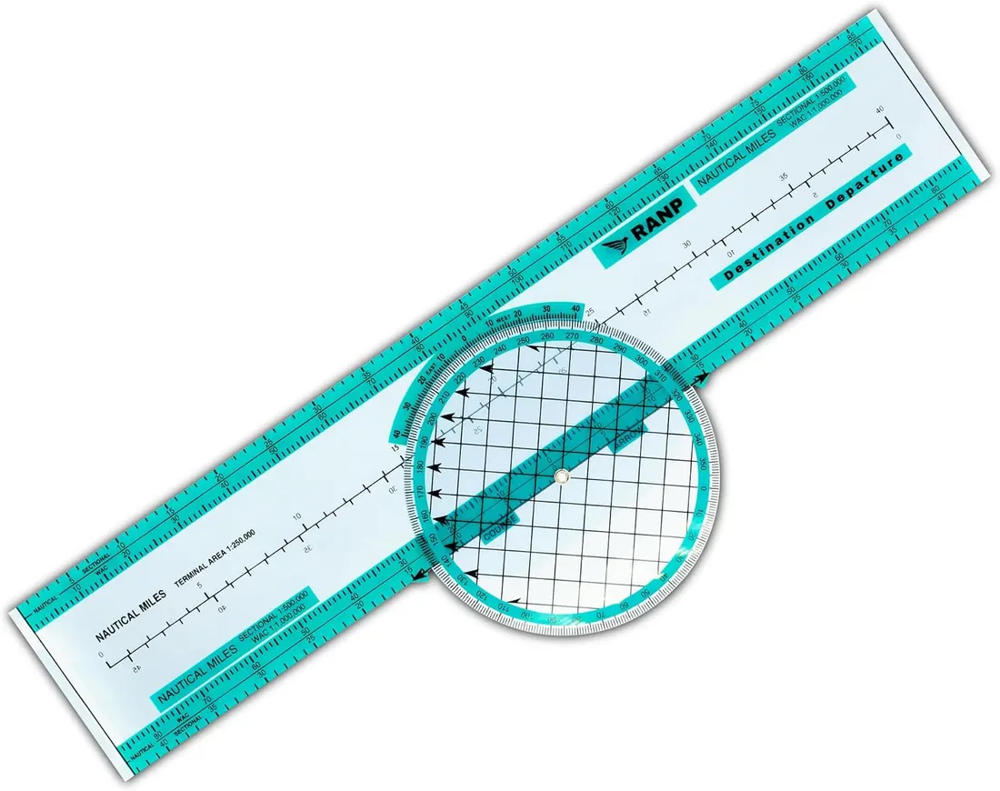 Turquoise rotating aviation plotter with sectional, WAC and terminal scales